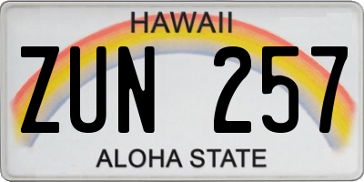 HI license plate ZUN257