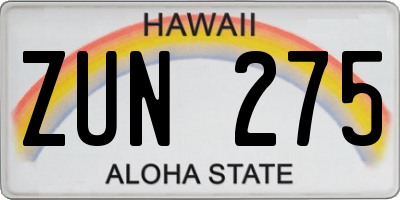 HI license plate ZUN275