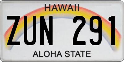HI license plate ZUN291
