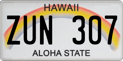 HI license plate ZUN307