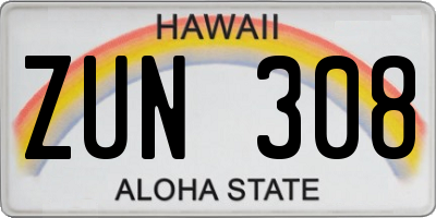 HI license plate ZUN308