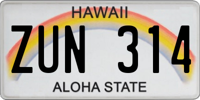 HI license plate ZUN314