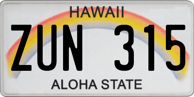 HI license plate ZUN315