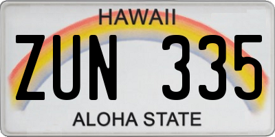 HI license plate ZUN335