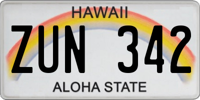 HI license plate ZUN342