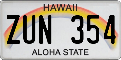 HI license plate ZUN354