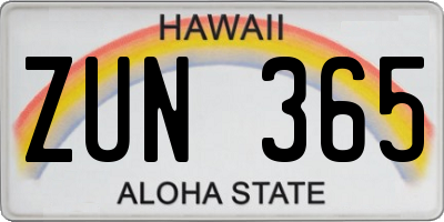 HI license plate ZUN365
