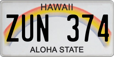 HI license plate ZUN374