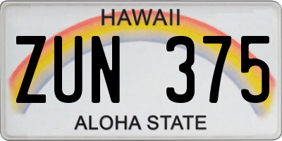 HI license plate ZUN375