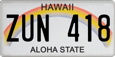 HI license plate ZUN418