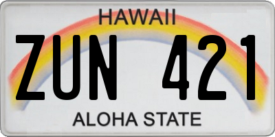 HI license plate ZUN421