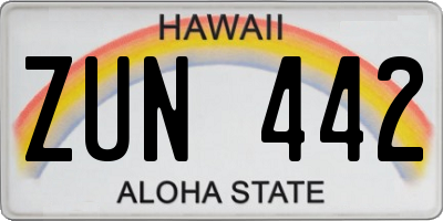 HI license plate ZUN442