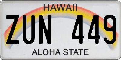 HI license plate ZUN449