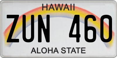 HI license plate ZUN460