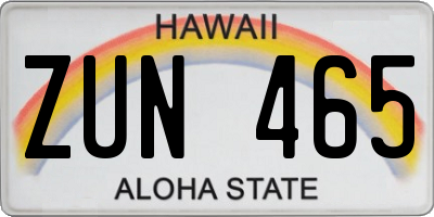 HI license plate ZUN465