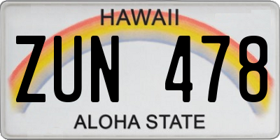 HI license plate ZUN478