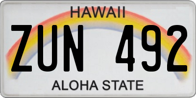 HI license plate ZUN492