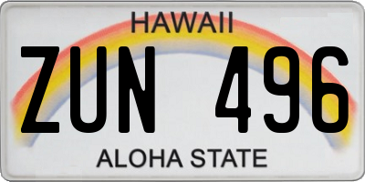 HI license plate ZUN496