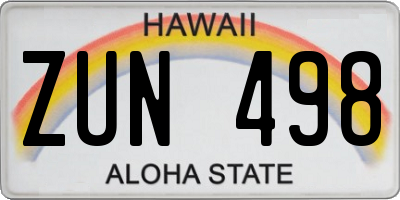 HI license plate ZUN498