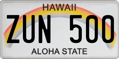 HI license plate ZUN500