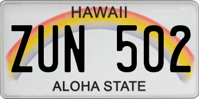 HI license plate ZUN502