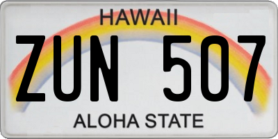 HI license plate ZUN507