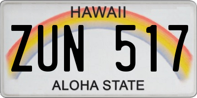 HI license plate ZUN517