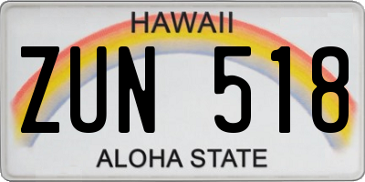 HI license plate ZUN518