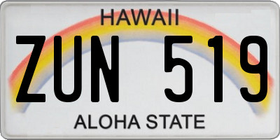 HI license plate ZUN519