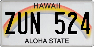 HI license plate ZUN524