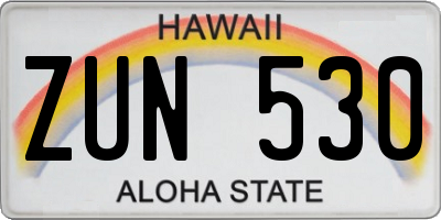 HI license plate ZUN530