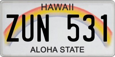 HI license plate ZUN531