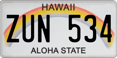 HI license plate ZUN534