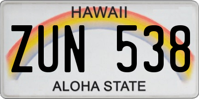 HI license plate ZUN538