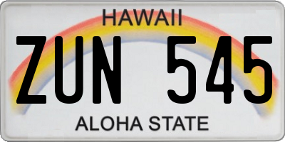 HI license plate ZUN545