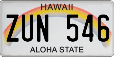 HI license plate ZUN546