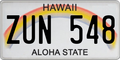 HI license plate ZUN548