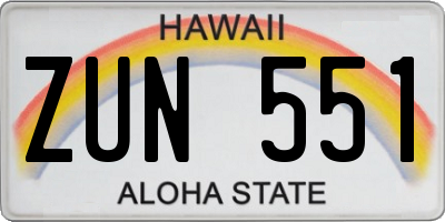 HI license plate ZUN551