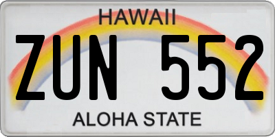 HI license plate ZUN552