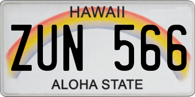 HI license plate ZUN566