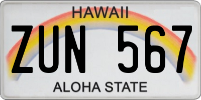 HI license plate ZUN567