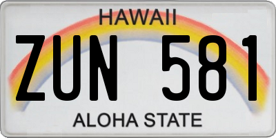 HI license plate ZUN581
