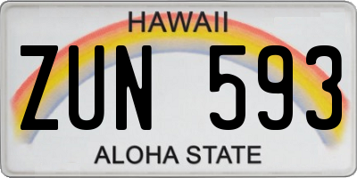 HI license plate ZUN593
