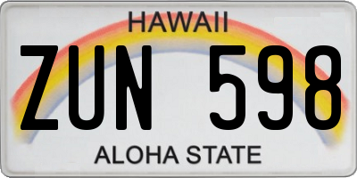 HI license plate ZUN598