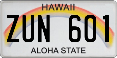 HI license plate ZUN601