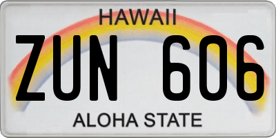 HI license plate ZUN606