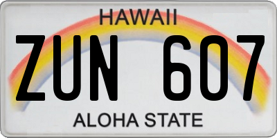 HI license plate ZUN607