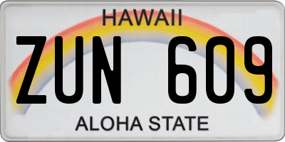 HI license plate ZUN609