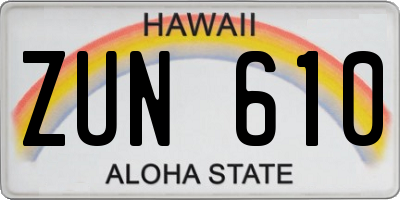 HI license plate ZUN610