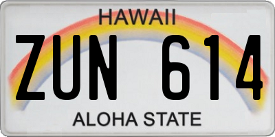 HI license plate ZUN614